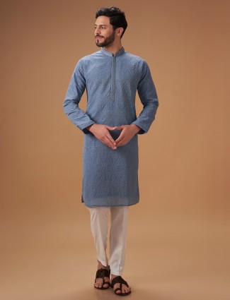 Georgette stone blue embroidery kurta suit