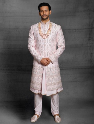 Men pink silk sherwani for wedding