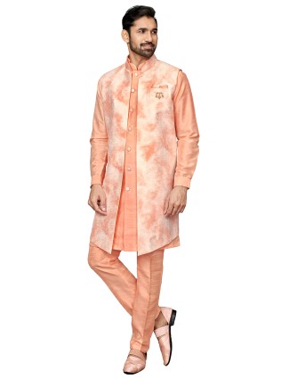 Peach silk wedding wear indowestern
