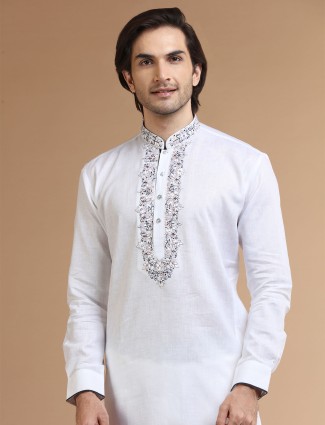 Elegant white linen kurta suit for festive