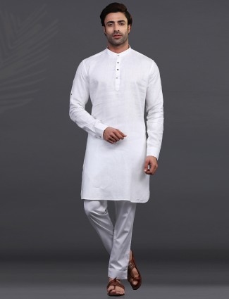 Men white linen kurta suit