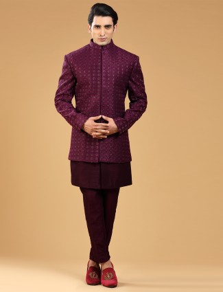 Wine Silk Reception Indowestern