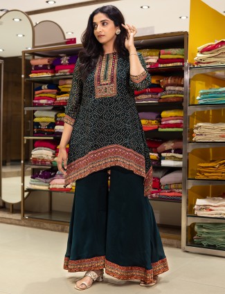 Black printed cotton silk palazzo suit