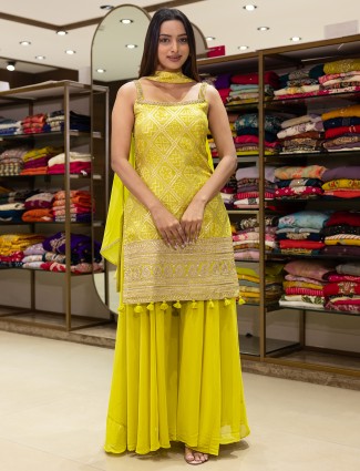 Lime yellow printed palazzo suit