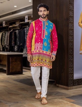 Multicolor cotton silk kurta suit with print