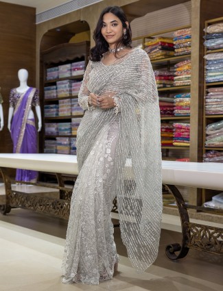Pista reception wear saree in soft net