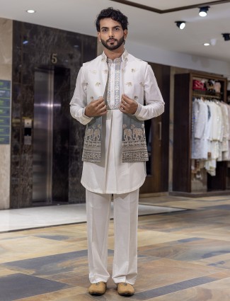 White shaded waistcoat with embroidery