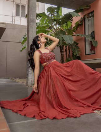 Brown silk women salwar suit for wedding celebrations