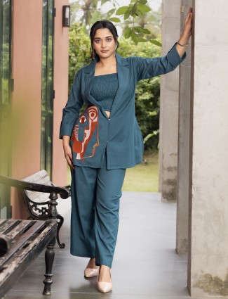 Rama blue cotton co-ord set with jcket