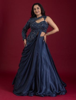 Navy silk lehenga choli with designer choli
