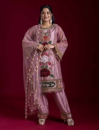 Onion pink silk festive wear salwar suit
