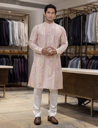 Peach cotton kurta with aabla work