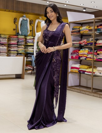 Purple silk zardosi worked reception wear salwar suit