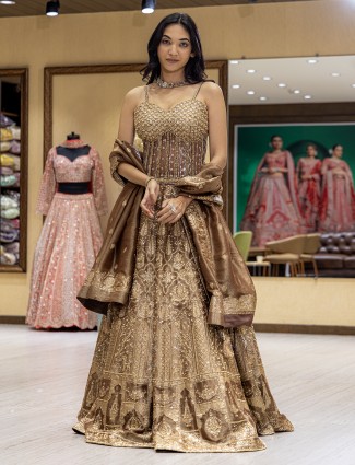 Rust brown reception wear lehenga choli