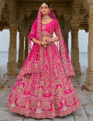 Premium wedding style pink silk unstitched lehenga choli