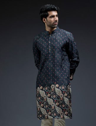Navy zarookha printed silk kurta suit for men