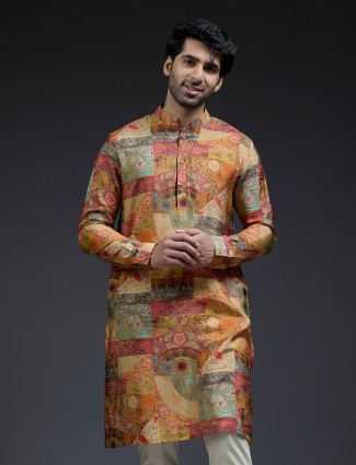 Unique multi coloured printed kurta suit for men