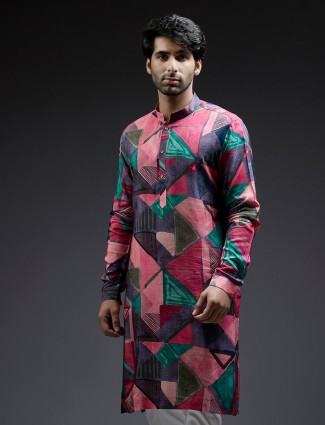 Multi coloured geomettrical print kurta suit