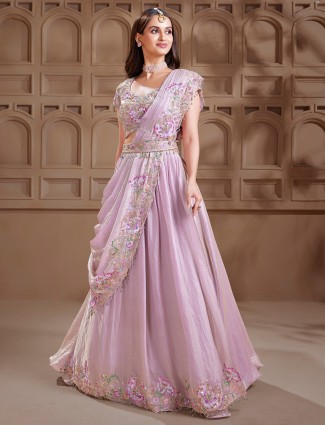 Beautiful lavender chiffon wedding wear lehenga choli