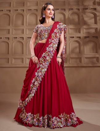 Latest maroon silk wedding style lehenga choli