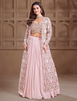 Onion pink lycra designer indo-western suit