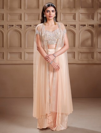 Trendy peach satin party wear lehenga choli