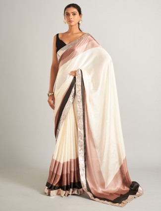 Classy cream and brown masru silk saree