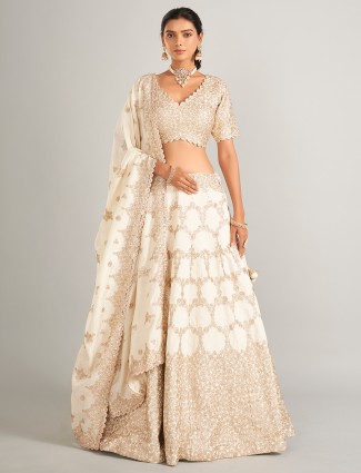 Elegant off-white raw silk lehenga choli