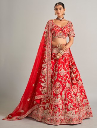 Gorgeous raw silk red lehenga choli for bride