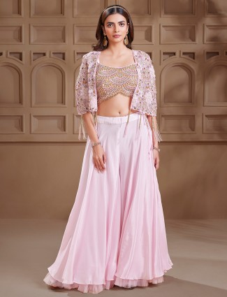 Pink satin party wear palazzo suit