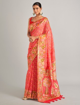 Awesome red bandhej print silk saree