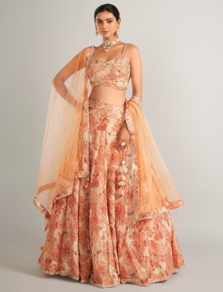 Glossy peach silk lehenga choli