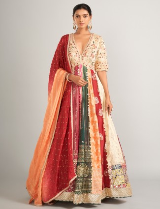 Unique multicplour silk anarkali salwar suit