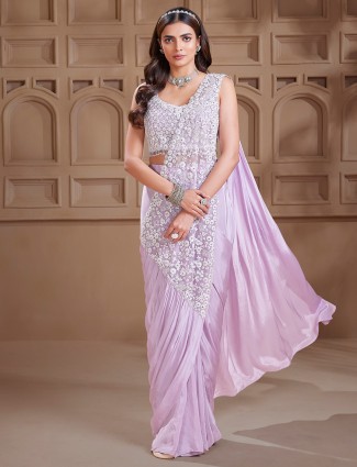 Newest lavender satin designer saree