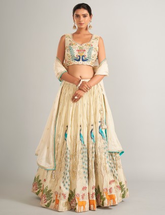 Stunning cream silk reception wear lahenga choli