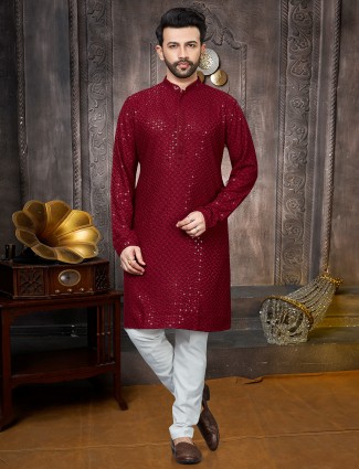 Traditional maroon kurta suit for men