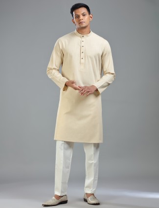 Beige festive ready plain kurta suit with bottom