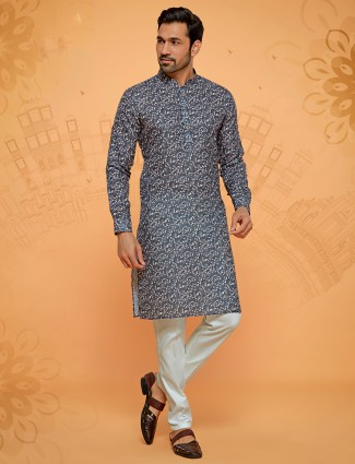 Dark grey printed festival wear kurta suit