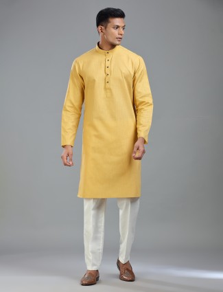 Golden cotton plain kurta suit for men
