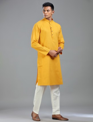 Mustard yellow haldi special kurta suit with matching bottom