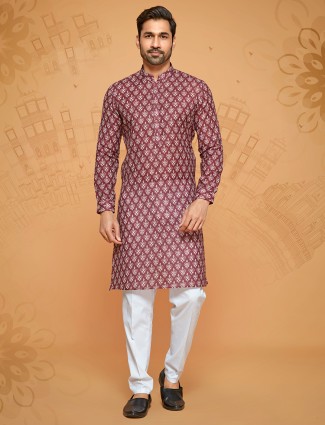 Maroon cotton kurta suit for festival season