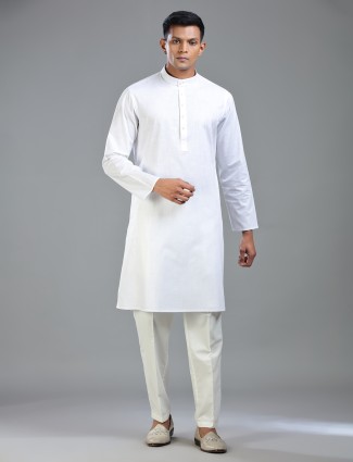 White classic style cotton kurta suit with bottom