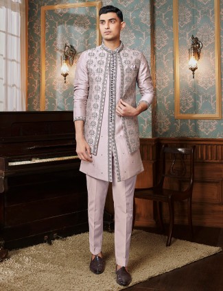 Wedding style light purple raw silk waistcoat set