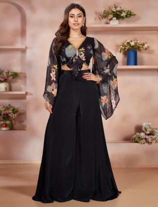 Black crop top partywear palazzo set