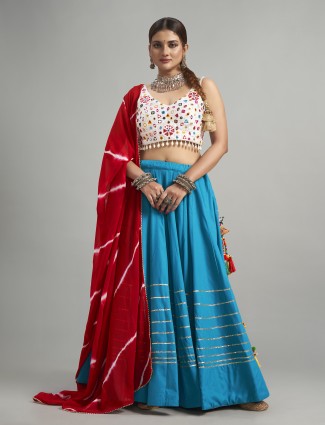 Aqua cotton silk lehenga choli