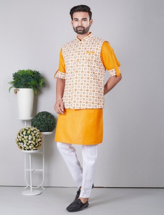 Elegant silk mustard yellow waistcoat set