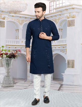 Navy georgette kurta suit for men
