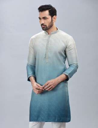 Georgette based sky blue ombre style kurta suit for men