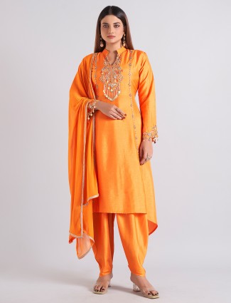 Orange silk salwar suit with dupatta
