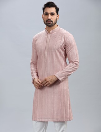 Dark purple printed cotton silk kurta pajama for men